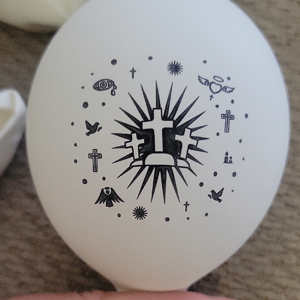 White Balloon with Black Religious Symbols